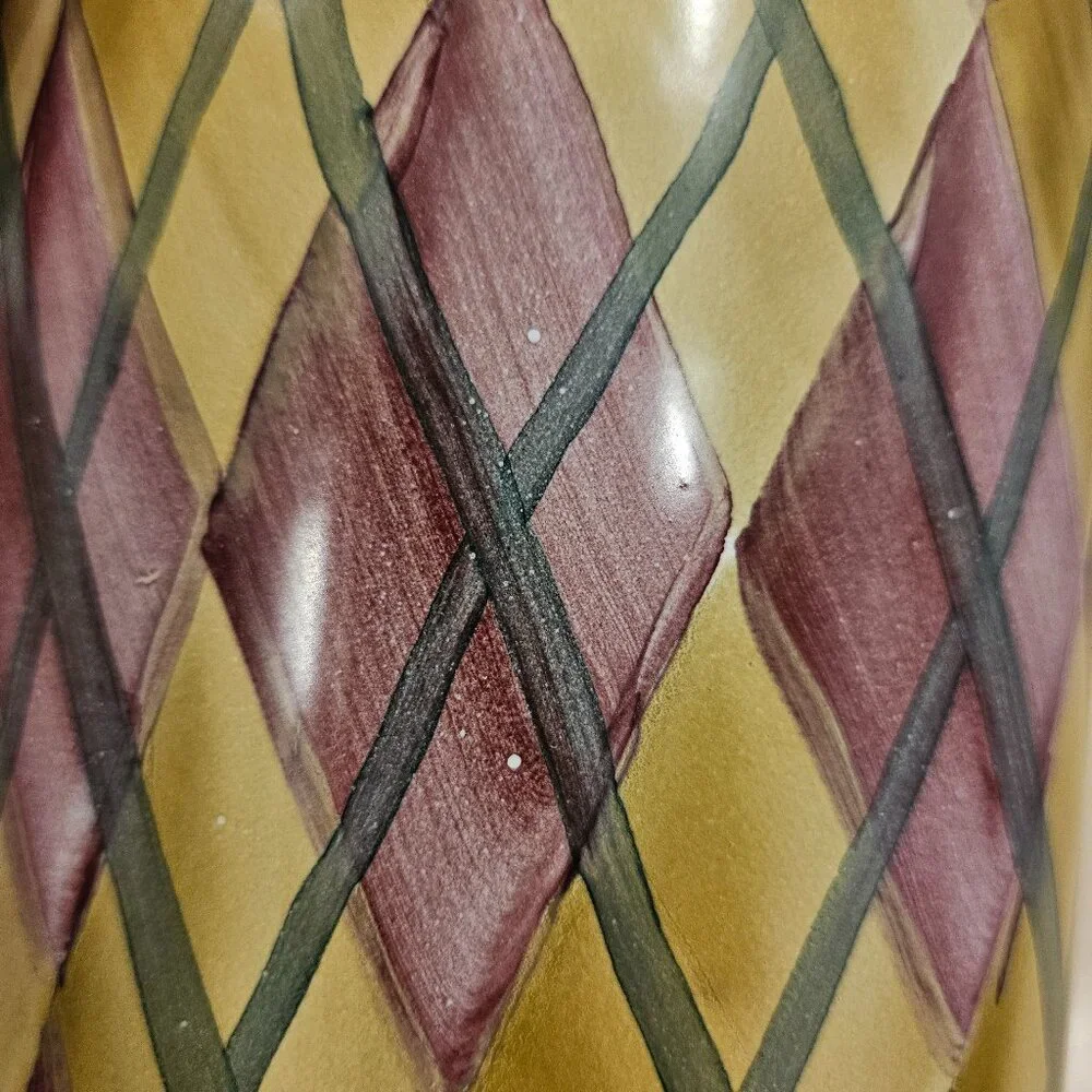 RARE MACKENZIE CHILDS ARGYLE PLAID AURORA CERAMIC COLUMN STORAGE CANISTER JAR
